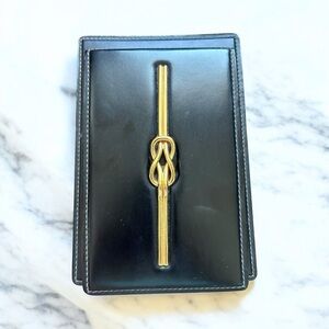 Vtg GUCCI Notepad Desk Paper Black Leather Gold Tone Knot Office Decor